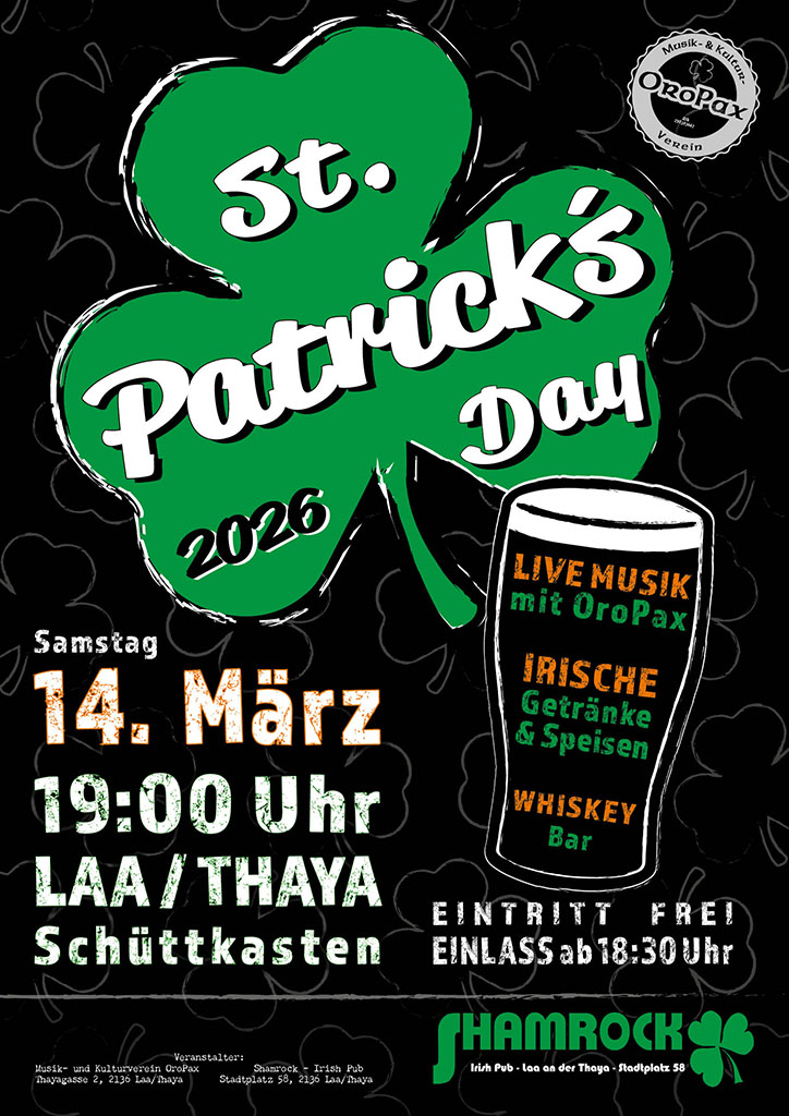 St. Patrick's Day am 14. März 2026 im Schüttkasten in Laa an der Thaya